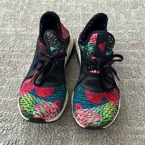 Adidas pure boost, multicolored flower design, size 6.5, good condition, no box